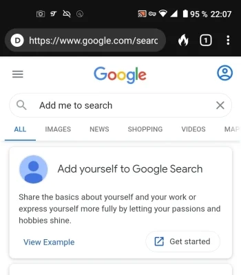 rozhraní Add yourself to Google Search