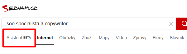 Seznam Asistent - odkaz z vyhledávání