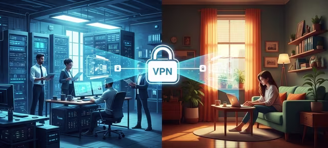 Firemní VPN vs. osobní VPN: zásadní rozdíly a nezbytné funkce prostředí firmy - ikona VPN - domácí prostředí