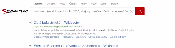 SERP Seznam.cz: ukázka pro dlouhý vyhledávací dotaz